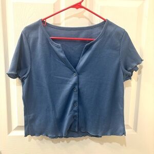 Blue Button-Up Women's Top and Bottom Sleepware